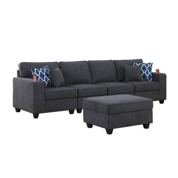 Lilola Home Cooper Stone Gray Woven Fabric 4-Seater Sofa with Ottoman and Cupholder 89133-16A
