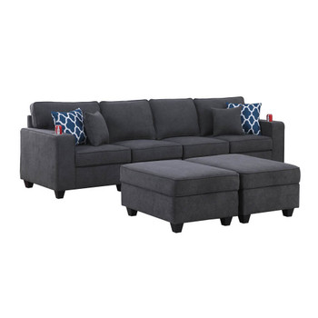 Lilola Home Cooper Stone Gray Woven Fabric 4-Seater Sofa with 2 Ottomans and Cupholder 89133-17A
