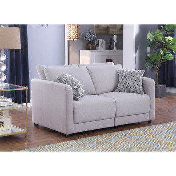 Lilola Home Penelope Light Gray Linen Fabric Loveseat with Pillows 89126-9
