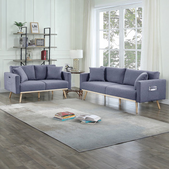 Lilola Home Easton Dark Gray Linen Fabric Sofa Loveseat Living Room Set with USB Charging Ports Pockets & Pillows 81370-SL