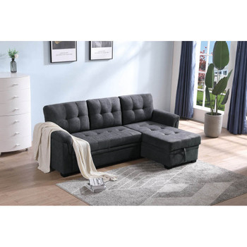 Lilola Home Connor Dark Gray Fabric Reversible Sectional Sleeper Sofa Chaise with Storage 889140