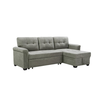 Lilola Home Connor Light Gray Fabric Reversible Sectional Sleeper Sofa Chaise with Storage 889144