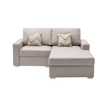 Lilola Home Nolan Beige Linen Fabric 2-Seater Reversible Sofa Chaise with Pillows and Interchangeable Legs 89420-13A