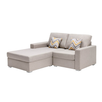 Lilola Home Nolan Beige Linen Fabric 2-Seater Reversible Sofa Chaise with Pillows and Interchangeable Legs 89420-13B