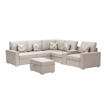 Lilola Home Nolan Beige Linen Fabric 7Pc Reversible Sectional Sofa 89420-17A