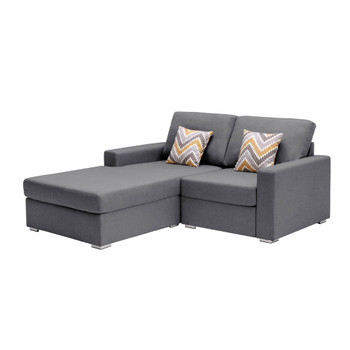 Lilola Home Nolan Gray Linen Fabric 2-Seater Reversible Sofa Chaise with Pillows and Interchangeable Legs 89425-13B