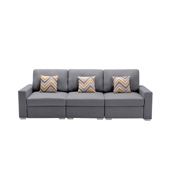 Lilola Home Nolan Gray Linen Fabric Sofa with Pillows and Interchangeable Legs 89425-14