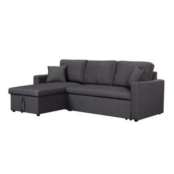 Lilola Home Paisley Dark Gray Linen Fabric Reversible Sleeper Sectional Sofa with Storage Chaise  81410DG