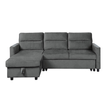 Lilola Home Ivy Dark Gray Velvet Reversible Sleeper Sectional Sofa with Storage Chaise and Side Pocket 89331DG