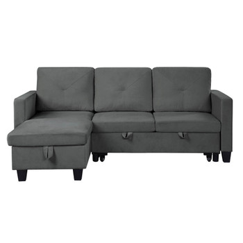 Lilola Home Nova Dark Gray Velvet Reversible Sleeper Sectional Sofa with Storage Chaise 89332DG