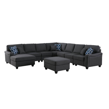 Lilola Home Leo Dark Gray Linen 8Pc Modular L-Shape Sectional Sofa Chaise and Ottoman 89123-16