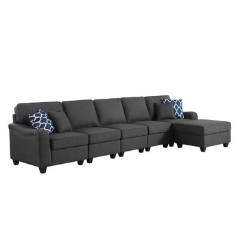 Lilola Home Leo Dark Gray Linen 6 Seater Sofa and Ottoman 89123-10