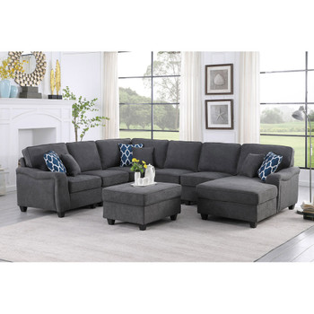 Lilola Home Leo Dark Gray Woven 7Pc Modular L-Shape Sectional Sofa Chaise and Ottoman 89125-1