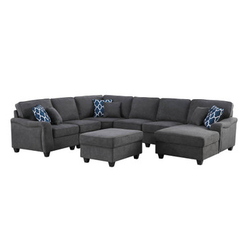 Lilola Home Leo Dark Gray Woven 7Pc Modular L-Shape Sectional Sofa Chaise and Ottoman 89125-1