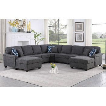 Lilola Home Leo Dark Gray Woven Double Chaise 7Pc Modular Sectional Sofa 89125-2