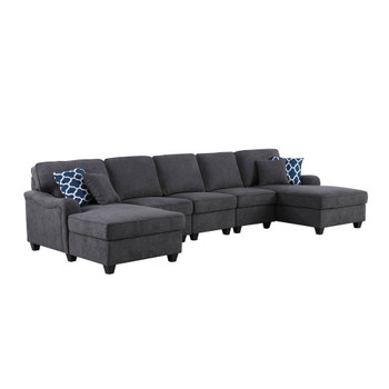 Lilola Home Leo Dark Gray Woven Double Chaise 5Pc Modular Sectional Sofa 89125-3