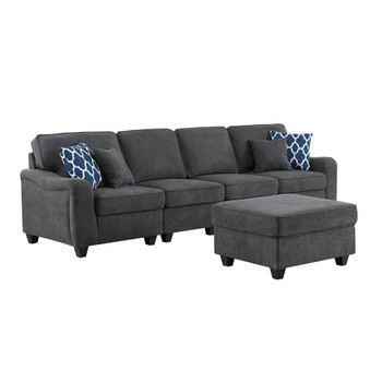 Lilola Home Leo Dark Gray Woven 5 Seater Sofa and Ottoman 89125-8