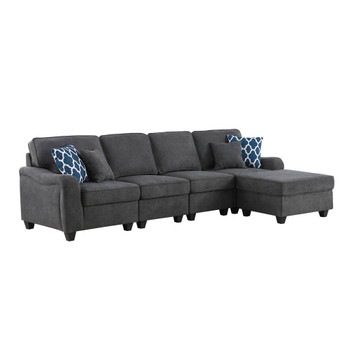 Lilola Home Leo Dark Gray Woven 5 Seater Sofa and Ottoman 89125-8A