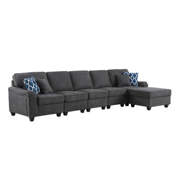 Lilola Home Leo Dark Gray Woven 6 Seater Sofa and Ottoman 89125-10