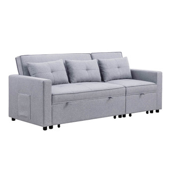 Lilola Home Zoey Light Gray Linen Convertible Sleeper Sofa with Side Pocket 81350LG