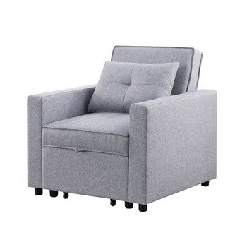 Lilola Home Zoey Light Gray Linen Convertible Sleeper Chair with Side Pocket 81352LG
