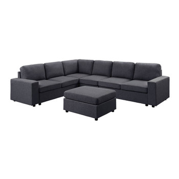 Lilola Home Casey Modular Sectional Sofa with Ottoman in Dark Gray Linen 881801-3