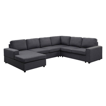 Lilola Home Dakota Sectional Sofa with Reversible Chaise in Dark Gray Linen 881801-4