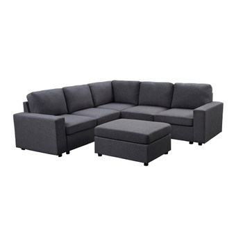 Lilola Home Elliot Sectional Sofa with Ottoman in Dark Gray Linen 881801-6