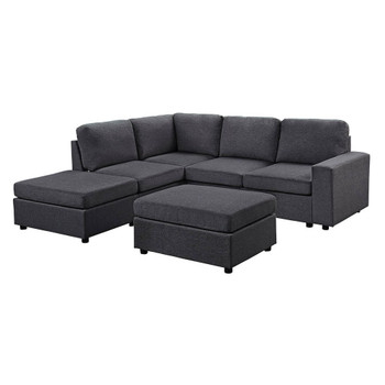 Lilola Home Skye Modular Sectional Sofa with Ottoman in Dark Gray Linen 881801-8