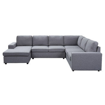 Lilola Home Dakota Light Gray Linen 6 Seat Reversible Modular Sectional Sofa Chaise 881802-4