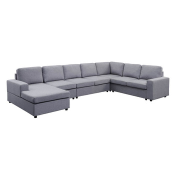 Lilola Home Hayden Light Gray Linen 7 Seat Reversible Modular Sectional Sofa Chaise 881802-5