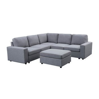 Lilola Home Elliot Light Gray Linen 6 Seat Reversible Modular Sectional Sofa 881802-6