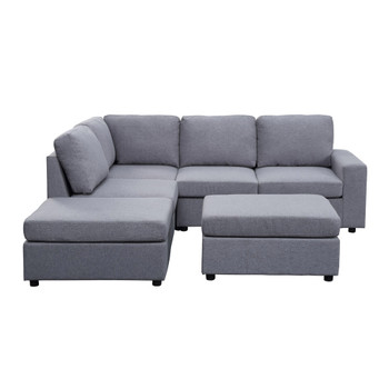 Lilola Home Skye Light Gray Linen 6 Seat Reversible Modular Sectional Sofa with Ottoman 881802-8