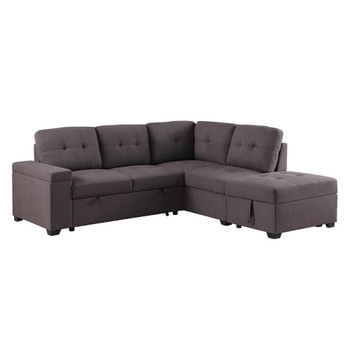 Lilola Home Katie Brown Linen Sleeper Sectional Sofa with Storage Ottoman, Storage Arm 89137