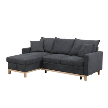 Lilola Home Colton Dark Gray Woven Reversible Sleeper Sectional Sofa with Storage Chaise 81344
