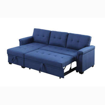 Lilola Home Lucca Blue Linen Reversible Sleeper Sectional Sofa with Storage Chaise 81340BU
