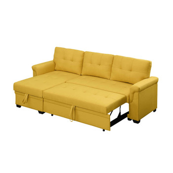 Lilola Home Lucca Yellow Linen Reversible Sleeper Sectional Sofa with Storage Chaise 81340YW