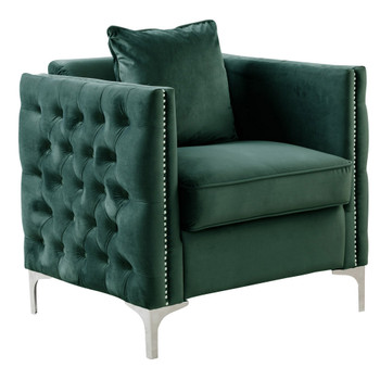 Lilola Home Bayberry Green Velvet Chair with 1 Pillow 89634GN-C