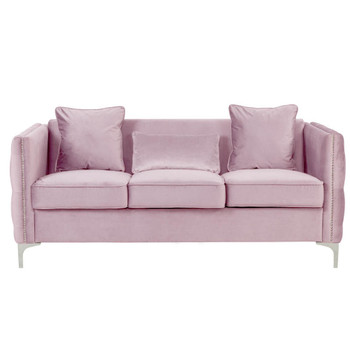 Lilola Home Bayberry Pink Velvet Sofa with 3 Pillows 89634PK-S