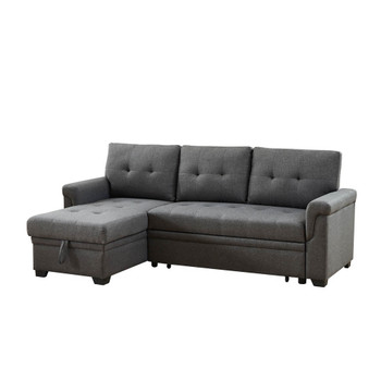 Lilola Home Destiny Dark Gray Linen Reversible Sleeper Sectional Sofa with Storage Chaise 881342