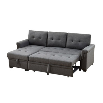 Lilola Home Destiny Dark Gray Linen Reversible Sleeper Sectional Sofa with Storage Chaise 881342