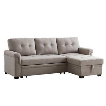 Lilola Home Sierra Light Gray Linen Reversible Sleeper Sectional Sofa with Storage Chaise 781340