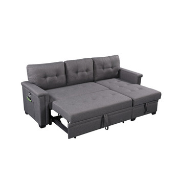 Lilola Home Nathan Dark Gray Reversible Sleeper Sectional Sofa with Storage Chaise, USB Charging Ports and Pocket 881382