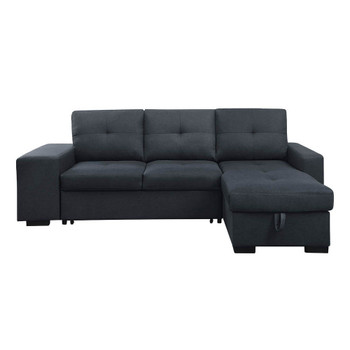 Lilola Home Lucas Dark Gray Linen Sleeper Sectional Sofa with Reversible Storage Chaise 81394