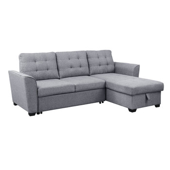 Lilola Home Avery Light Gray Linen Sleeper Sectional Sofa with Reversible Storage Chaise 81396