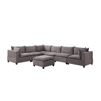 Lilola Home Madison Light Gray Fabric 7 Piece Modular Sectional Sofa with Ottoman 81400-9