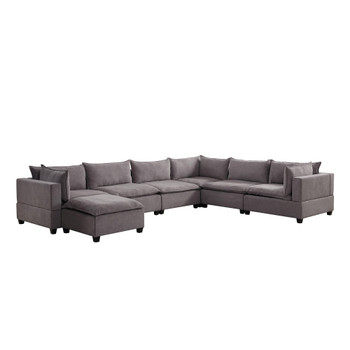 Lilola Home Madison Light Gray Fabric 7 Piece Modular Sectional Sofa Chaise 81400-9A