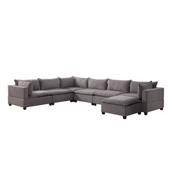 Lilola Home Madison Light Gray Fabric 7 Piece Modular Sectional Sofa Chaise 81400-9A