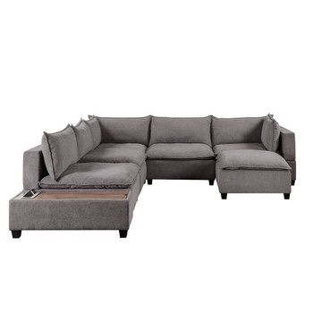 Lilola Home Madison Light Gray Fabric 7 Piece Modular Sectional Sofa Chaise with USB Storage Console Table 81400-11D