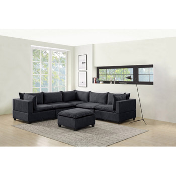 Lilola Home Madison Dark Gray Fabric 6 Piece Modular Sectional Sofa with Ottoman 81401-8